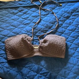 Shein SmockedBrown bikini Bandeau swim tie top size M